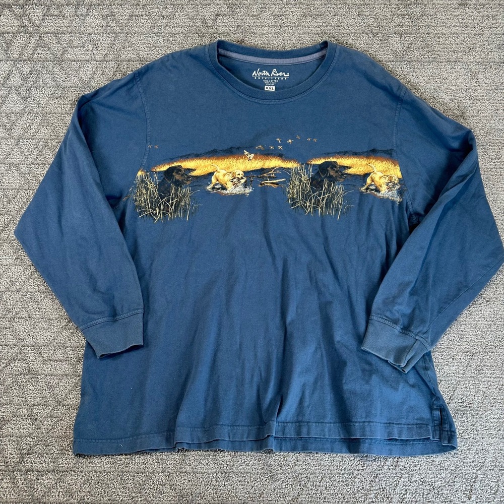 North River Outfitters Mens XXL Long‎ Sleeve Graphic T Labrador Retriever Ducks